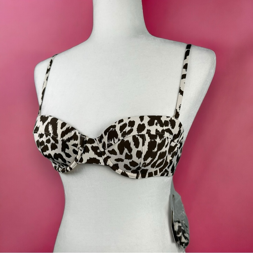 J. Crew Black and Cream Bikini Top with Adjustable Straps